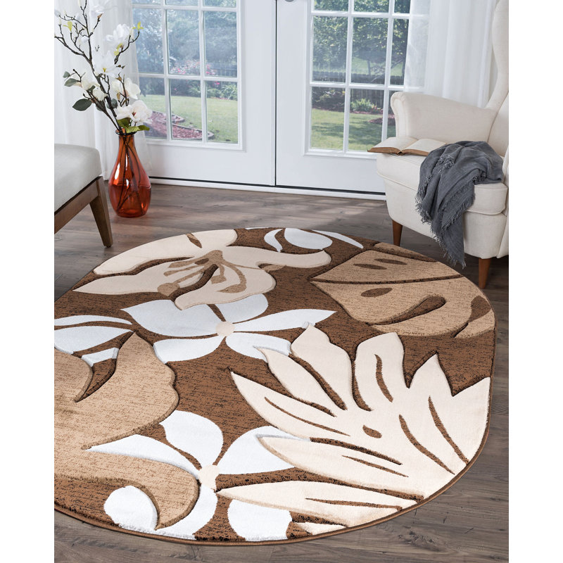 Tapis floral brun / beige Shaver, Ovale 5 pi 2 po x 7 pi 5 po