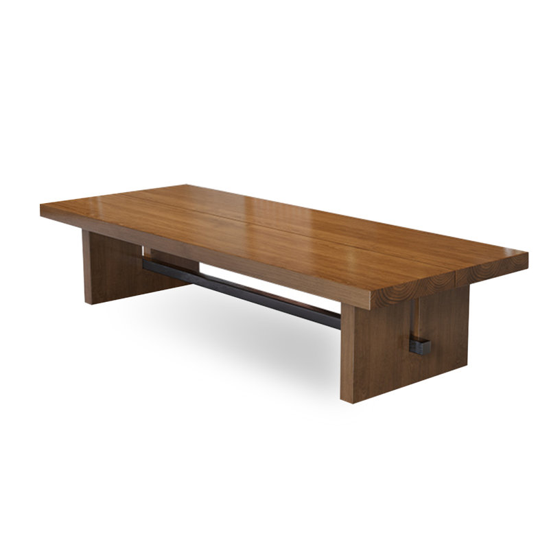 Table de conférence rectangulaire en bois massif brun et noisette + fer, H 29,53 po x L 110,24 po x l 39,37 po
