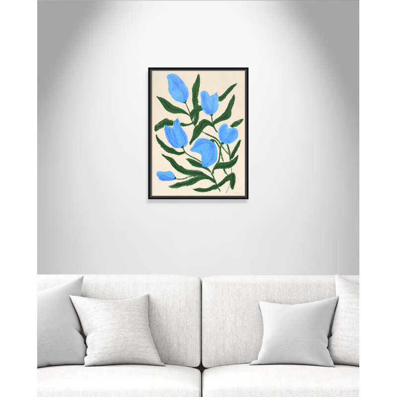 «Colette Blue Tulips Print» par Camilla Bergqvist, Noir, H 25,5 po x l 19,5 po