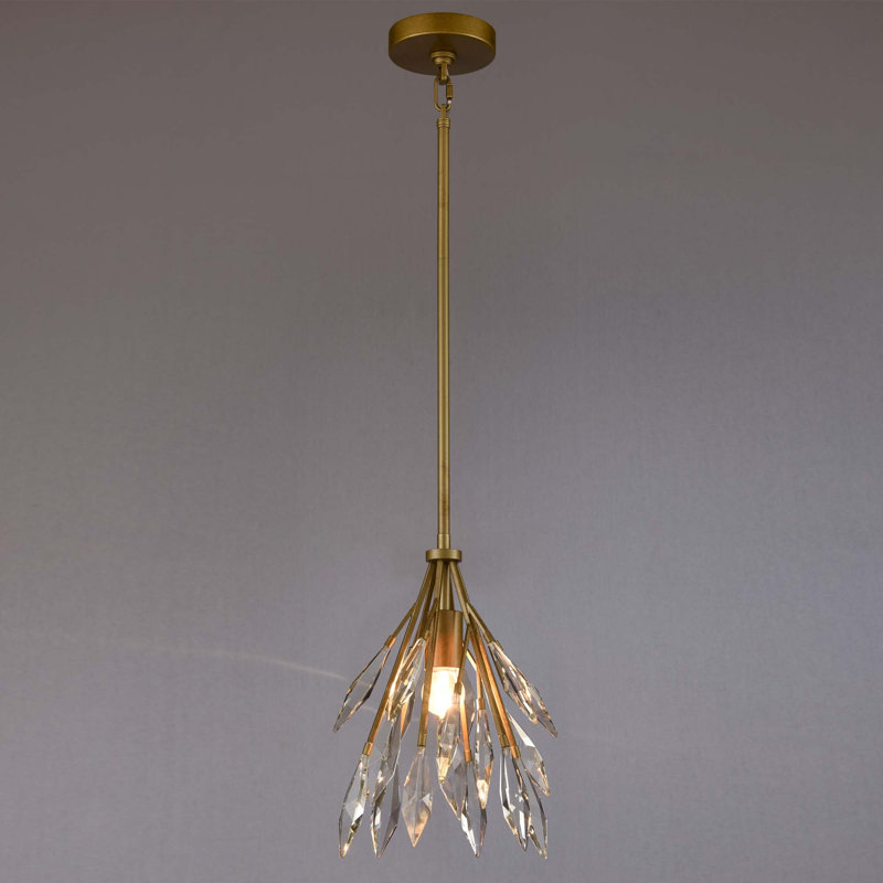 Luminaire suspendu 13 "Crystal Fusion en or péruvien avec grands cristaux transparents à facettes
