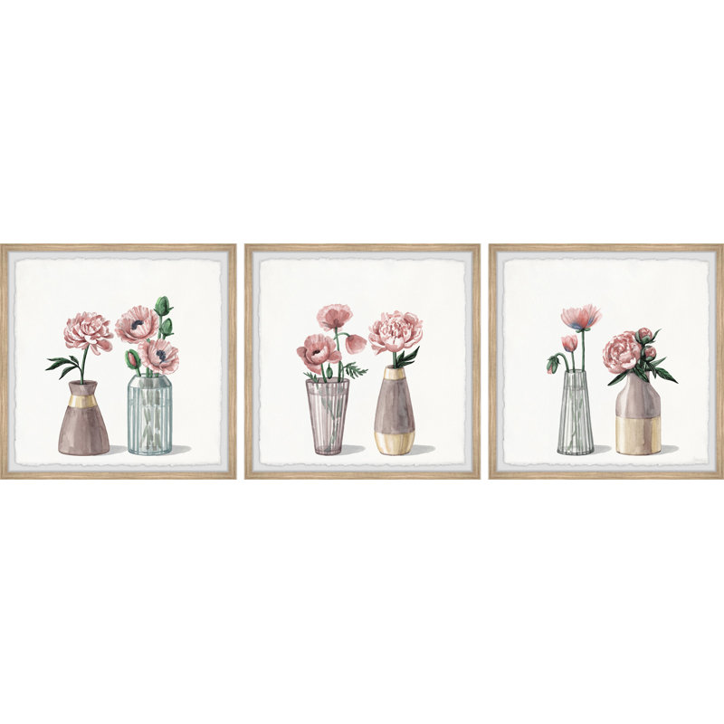 I Picked Peonies by Parvez Taj - 3 Piece Single Picture Frame Painting Set, 45" H x 45" W x 3.81" D