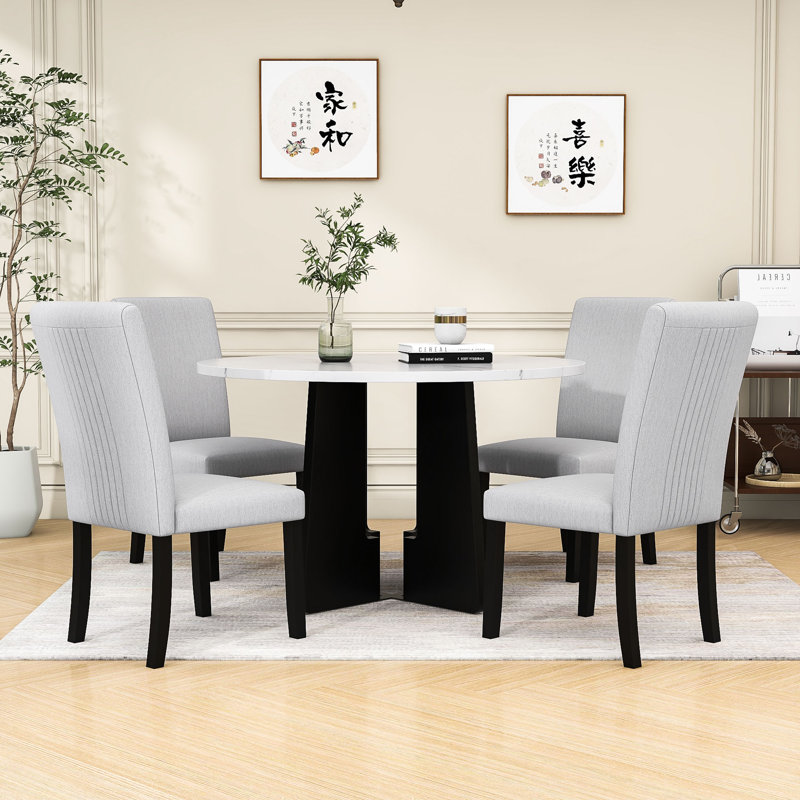 Ensemble de salle à manger rond 5 pièces, table moderne avec 4 chaises rembourrées pour la salle à manger et la cuisine