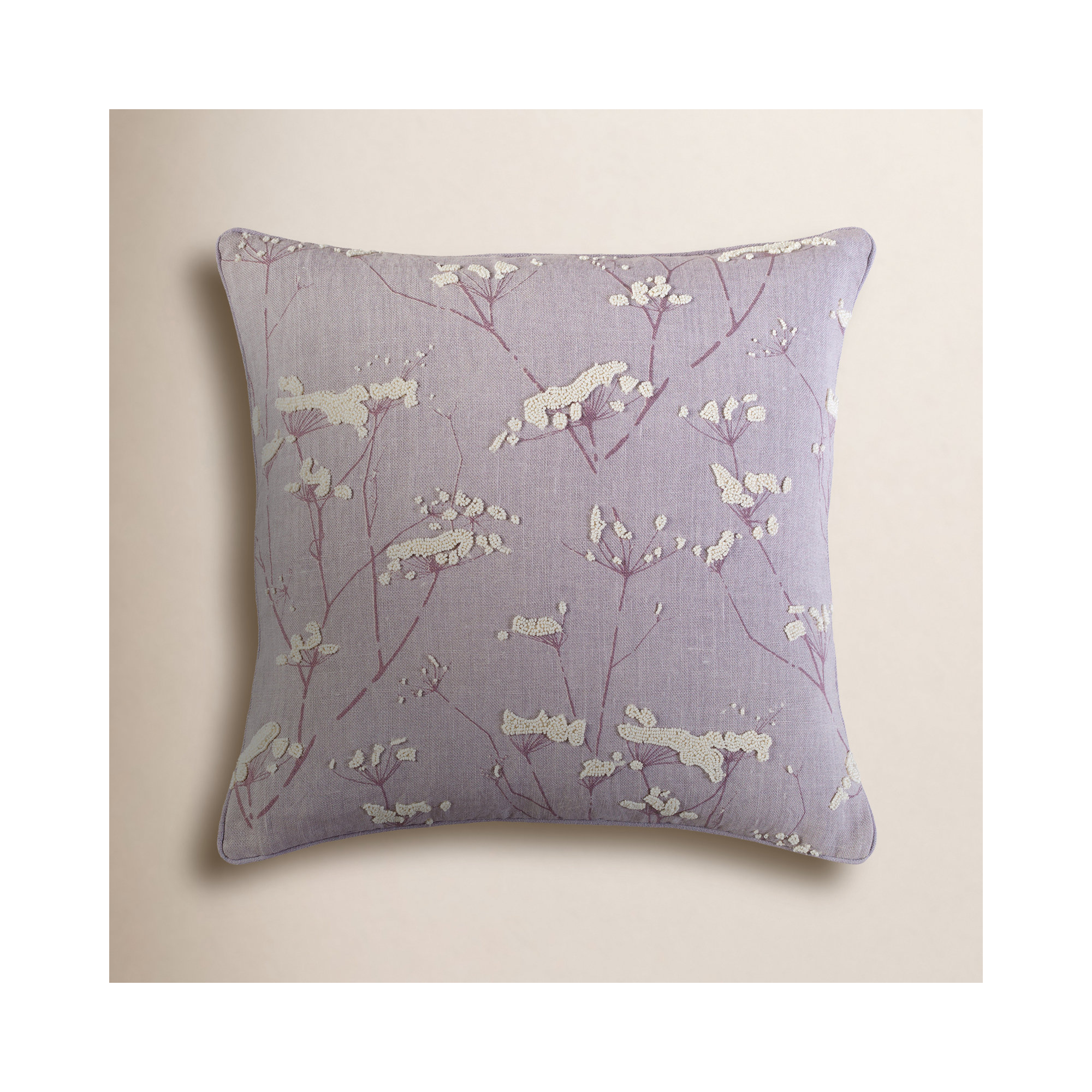 Alora Floral Linen Pillow Cover, Purple, 20" H x 20" W x 4" D, Down