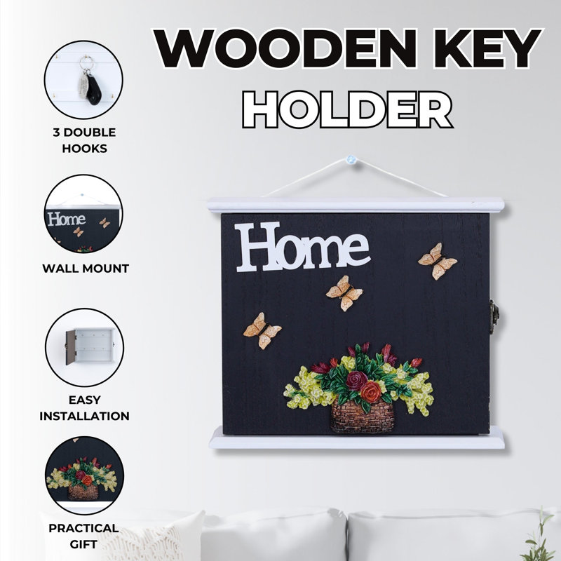 Burlon Farmhouse Wooden Key Holder In Slate - 3D Home Engrave