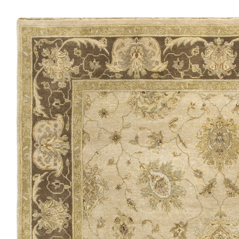 Tapis en laine ivoire / olive / noir, Rectangle 5 pi x 7 pi