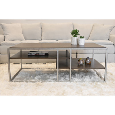 3 tables de salon - rectangulaire, structure en métal, bois brun et tables, forme rectangulaire,