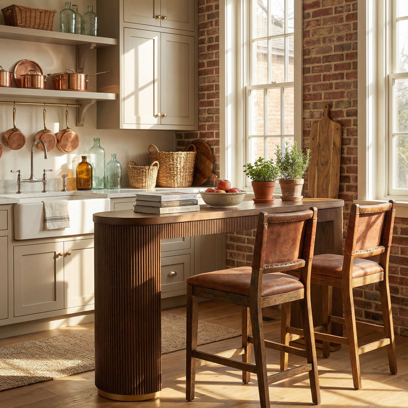 Rowan Modern MDF Counter Height Dining Table with Double Pedestal Base, Walnut