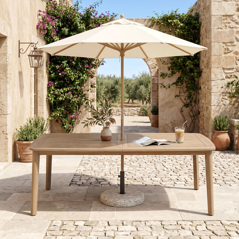 Table de salle à manger extérieure en bois d'acacia avec trou pour parasol, 29.9'' H x 82.7'' W x 39.4'' D