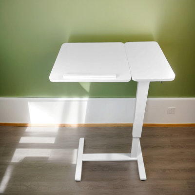 Overbed Bedside Desk - Mobile Rolling Laptop Stand, Height Adjustable - White