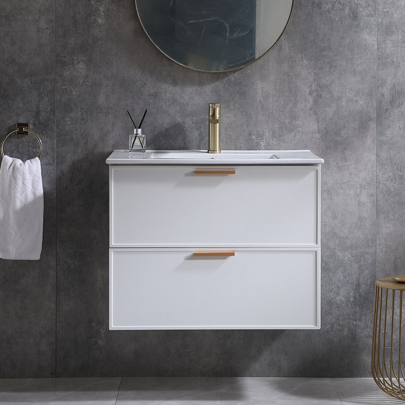 Ensemble de meuble-lavabo simple mural 30 po 2 tiroirs moderne blanc