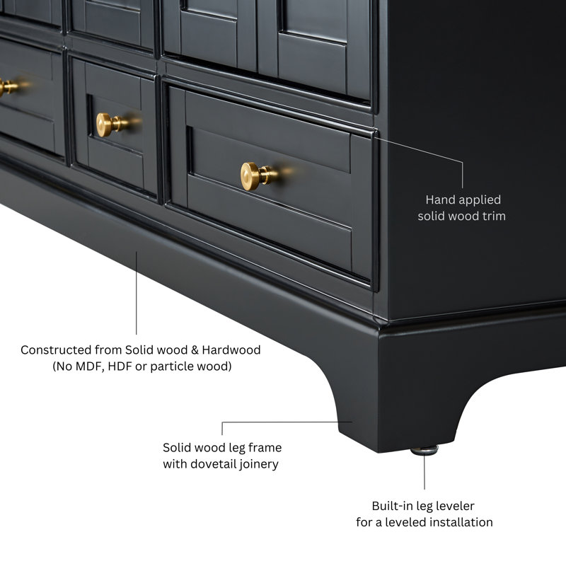 Audrey 66'' W Double Vanity, Black Onyx | Brushed Gold, Carrara White