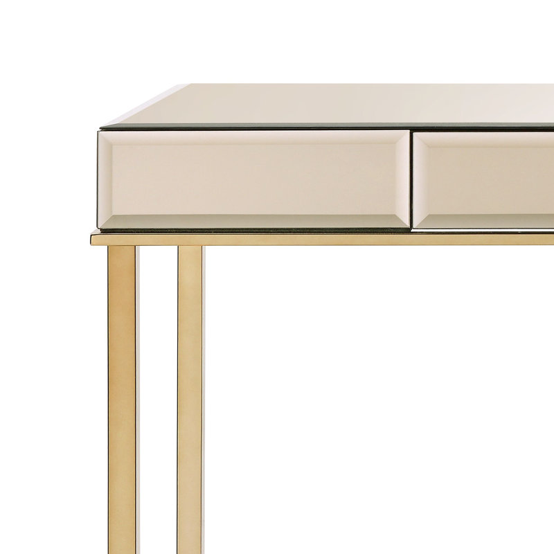 Lillyann 1 - Drawer Writing Desk with Mirrored Top, Smoky Mirrored