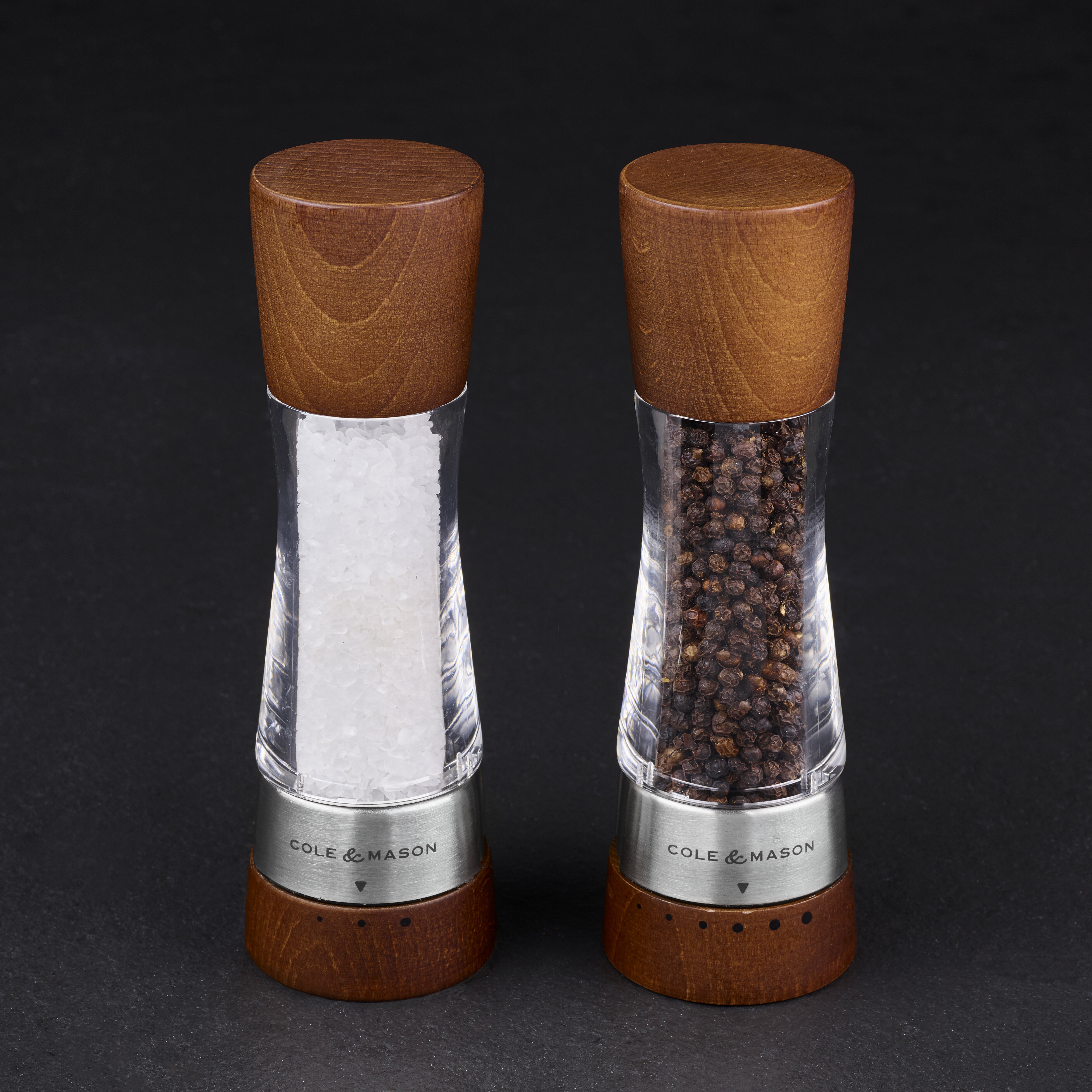 Salt and Pepper Grinder Set - Stainless Steel Pepper Grinder and Salt Grinder with Tray in Luxurious Gift-Box - Manual Mills with Ceramic Grinders