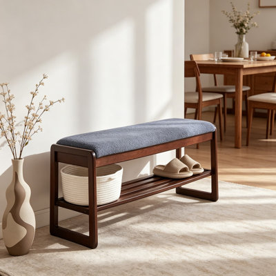 Banc d'entrée en bois massif à 2 niveaux avec rangement pour chaussures, siège à coussin en mousse à mémoire de forme pour le couloir du salon, banc à chaussures robuste, largeur de 39,4 pouces