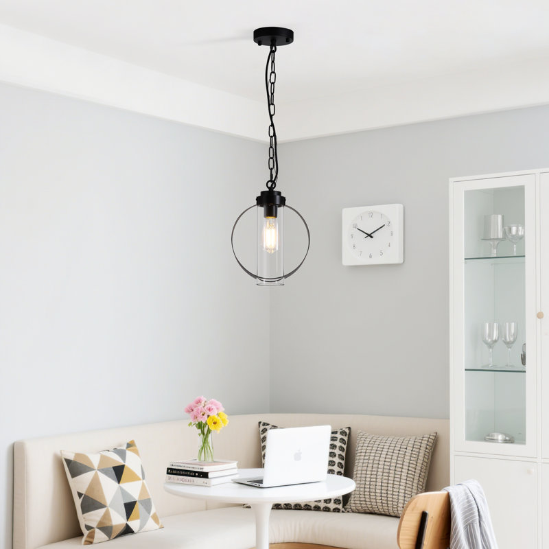  Luminaire suspendu moderne 1 lumière avec abat-jour en verre transparent, luminaire suspendu noir