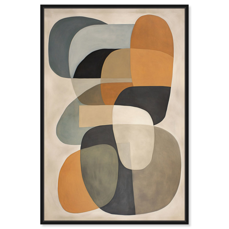 Art mural abstrait Ricole 2 Mid-Century par Art Remedy, H 55 po x l 37 po, Cadre noir