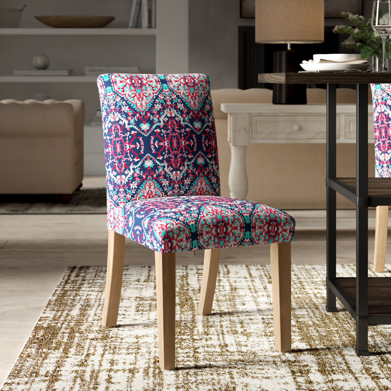 Chaise parsons en coton Sylva, Bois foncé naturel, Bloc Bloc moutarde