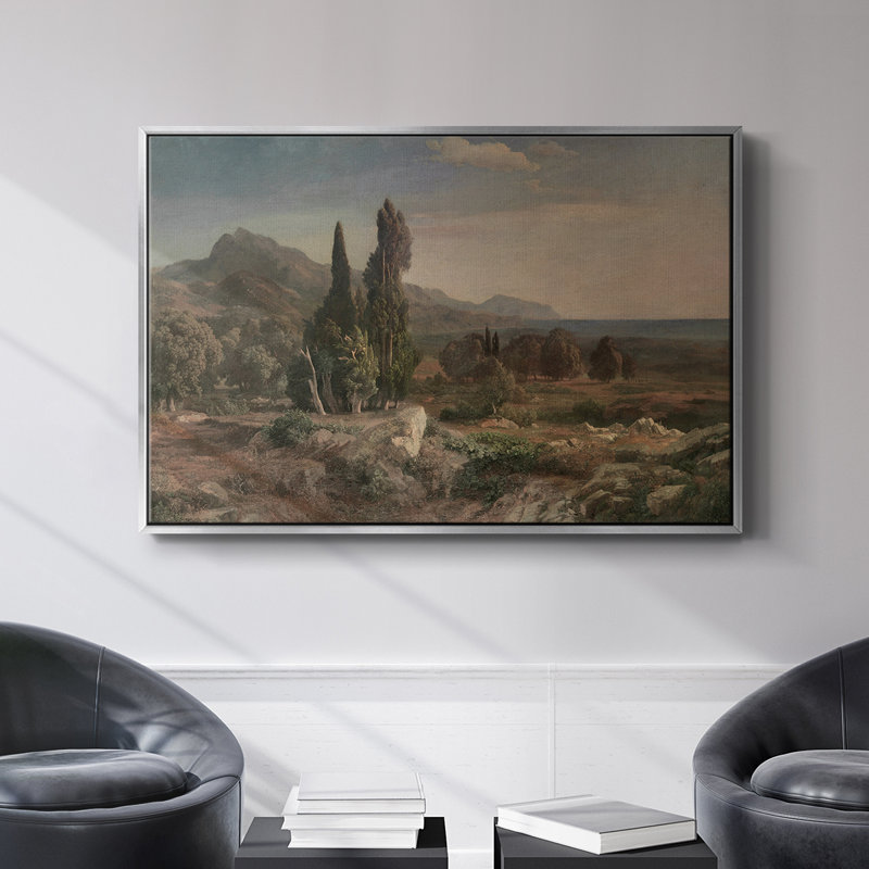 Paysage rétro - CDLVII, H 17 po x l 25 po x P 2 po, Toile encadrée flottée blanche