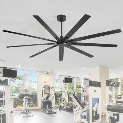 Ventilateur de plafond à moteur à courant continu de 84 pouces avec 84 pales, grand ventilateur de plafond avec 8 pales réversibles, 3 tiges verticales, télécommande à 6 vitesses, ventilateurs de plafond pour la maison ou le garage, noir