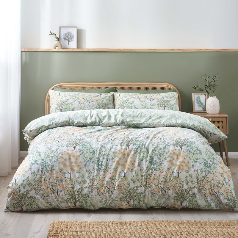 Forest Blossom Reversible Duvet Cover Set, Double Duvet Cover + 2 Standard Pillowcases