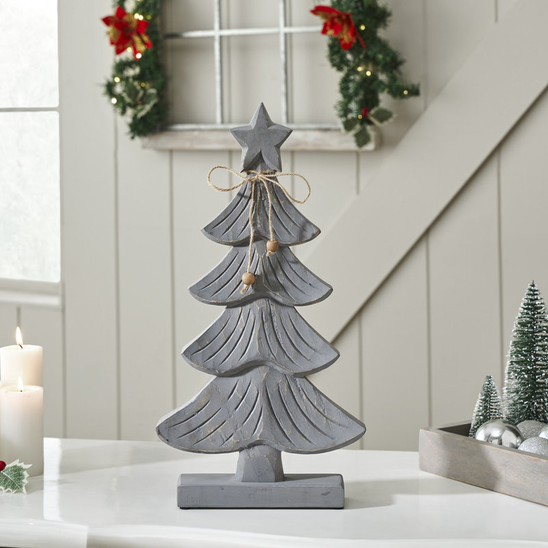 Starry Pine Distressed Grey Wooden Tree, 13" H x 7" W x 2" D