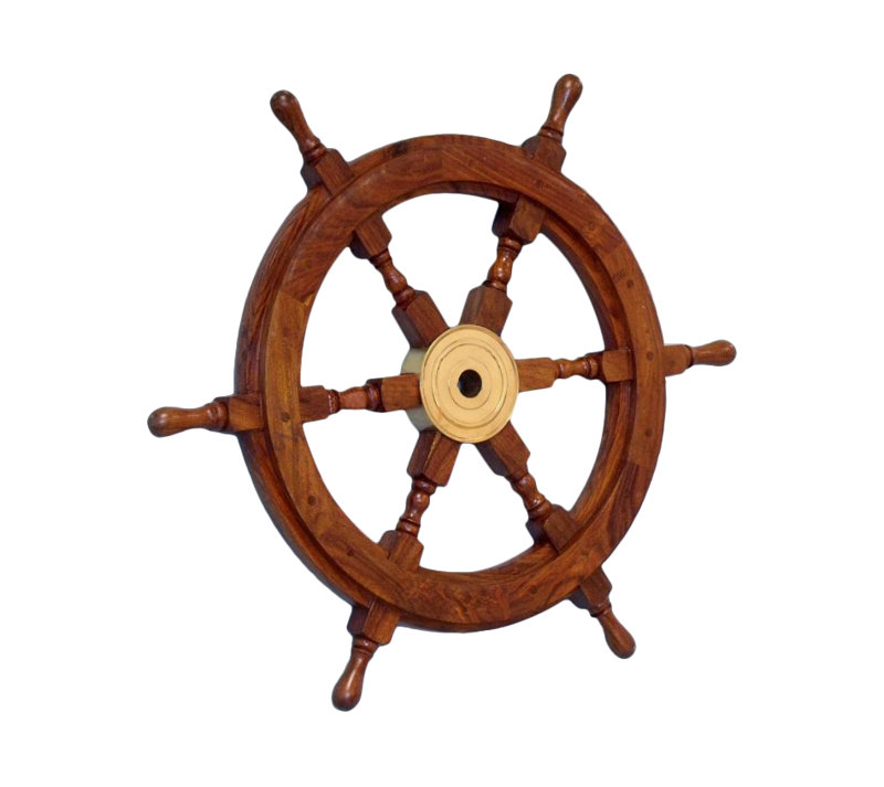 Décoration murale barre de bateau en bois brun et cuivre, H 18 po x l 18 po x P 2 po