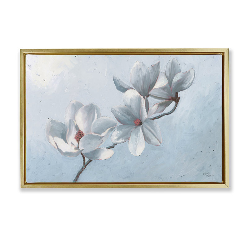 Toile flottante encadrée «Magnolia Blooms» par Wellington Studio, Cadre flottant métallique doré, H 17 po x l 25 po
