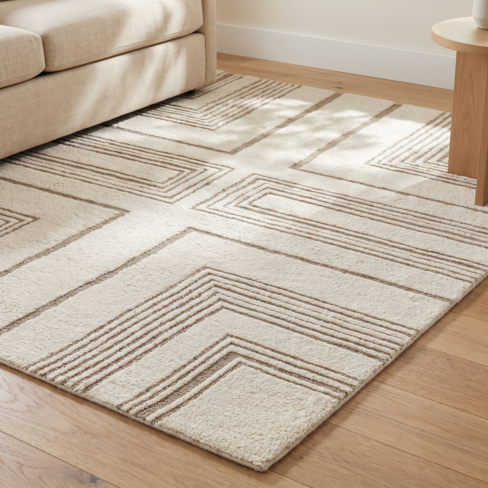 Taupe Ivory Hand-Tufted Wool Rug, Rectange 5' x 8'