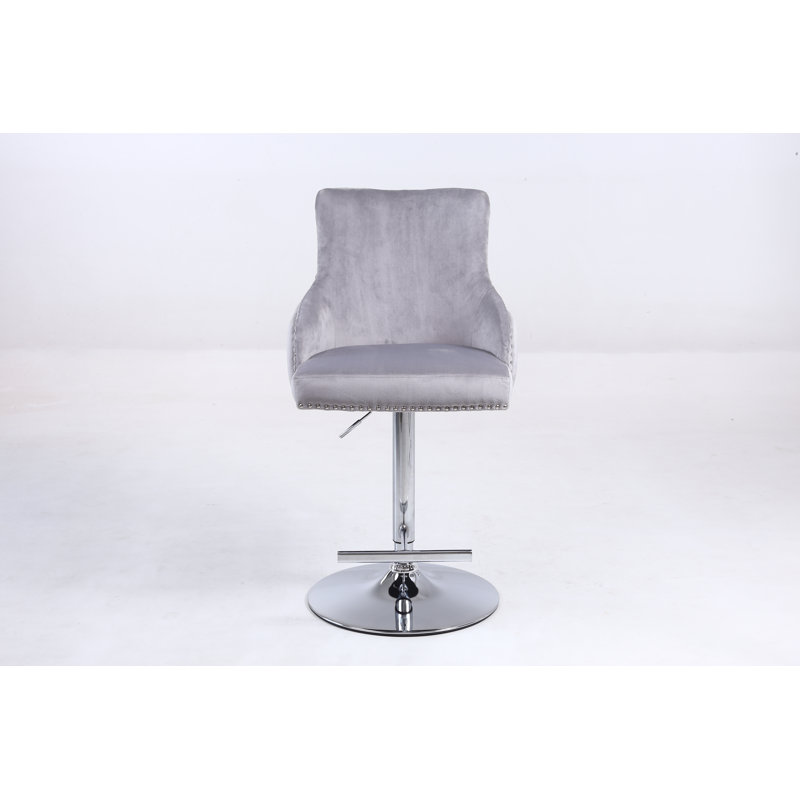 Swifton Swivel Upholstered Adjustable Height Counter Stool with Metal Frame, Silver Grey