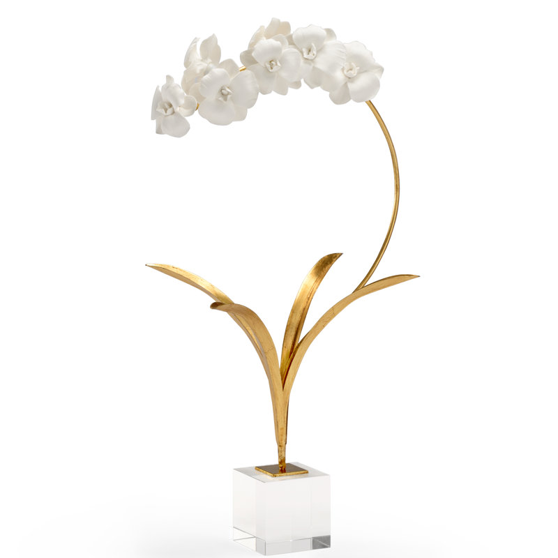 Garden of Delights Orchid on Stand Sculpture, 21" H x 12" W x 7.5" D