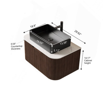 Meuble-lavabo de salle de bain 30 po avec lavabo, meuble de rangement mural à bordures courbées et flottantes avec tiroir, lavabo rectangulaire en céramique blanche, sans robinet, pré-assemblé vert clair