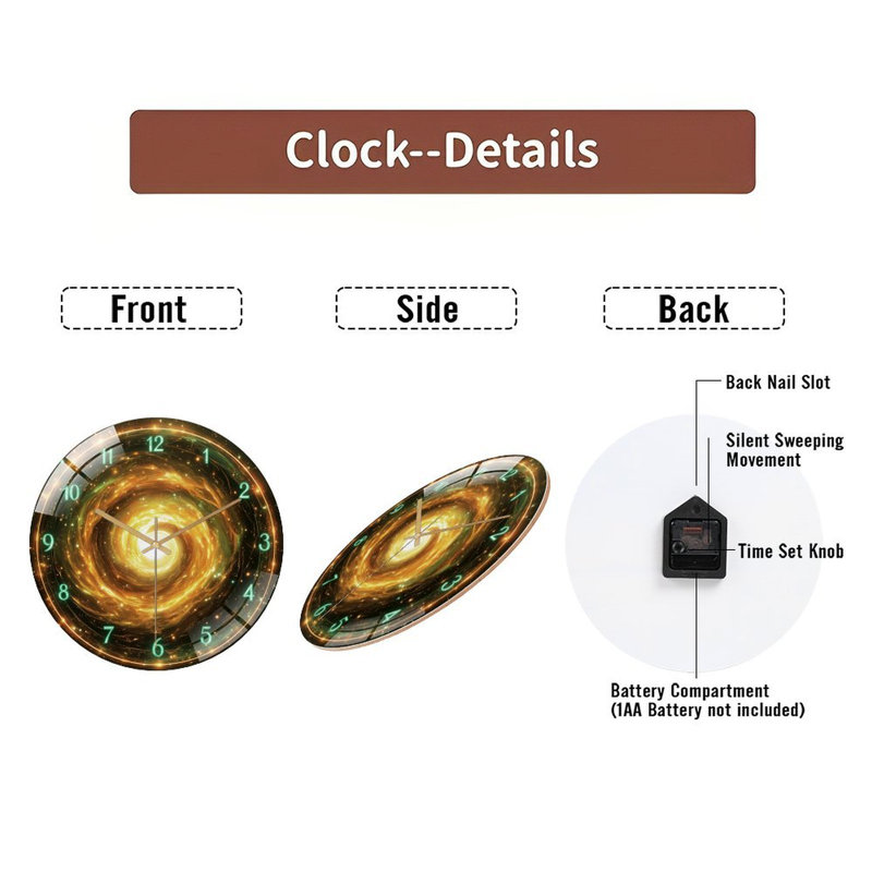Horloge murale tourbillonnante en verre 12 po