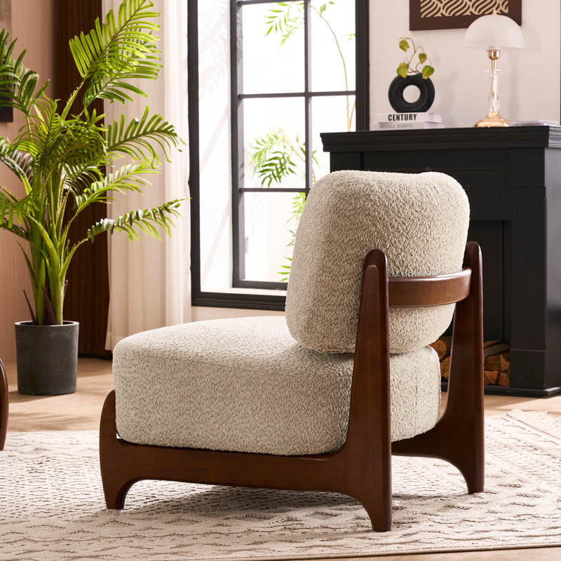 30"W Boucle Armless Upholstered Accent Chair With Solid Wood Leg, Sage