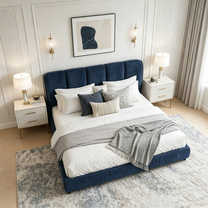 Structure de lit rembourrée, style minimaliste moderne avec tête de lit éponge compressée dodue, velours brillant et support de pieds robuste, matelas non inclus