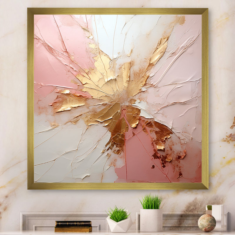 «Gold and Pink Paint Fusion», reproduction d'art encadrée, H 24 po x l 24 po, Cadre doré simple, Doré