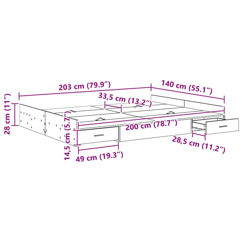 Bed, European Double (140 x 200 cm), Concrete Grey