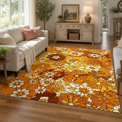 1 pièce à motif floral rétro - moelleux, moelleux, imprimé en tissu doux, lavable et facile à nettoyer, grand tapis mince, envers antidérapant, convient au salon, à la chambre à coucher, à la cuisine, au bureau et à l'intérieur pour la maison