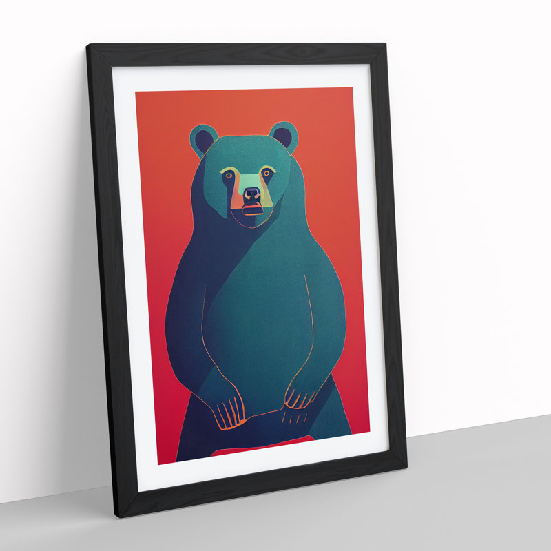 Sitting Bear Abstract - Framed Print, Black, 64cm H x 46cm W