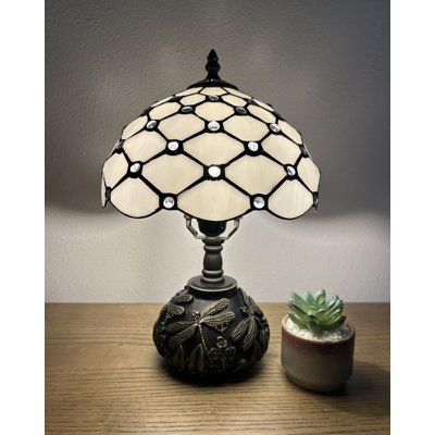 Laurentius Tiffany Table Lamp White Stained Glass Crystal Beans Included LED bulb 14"H*10" W