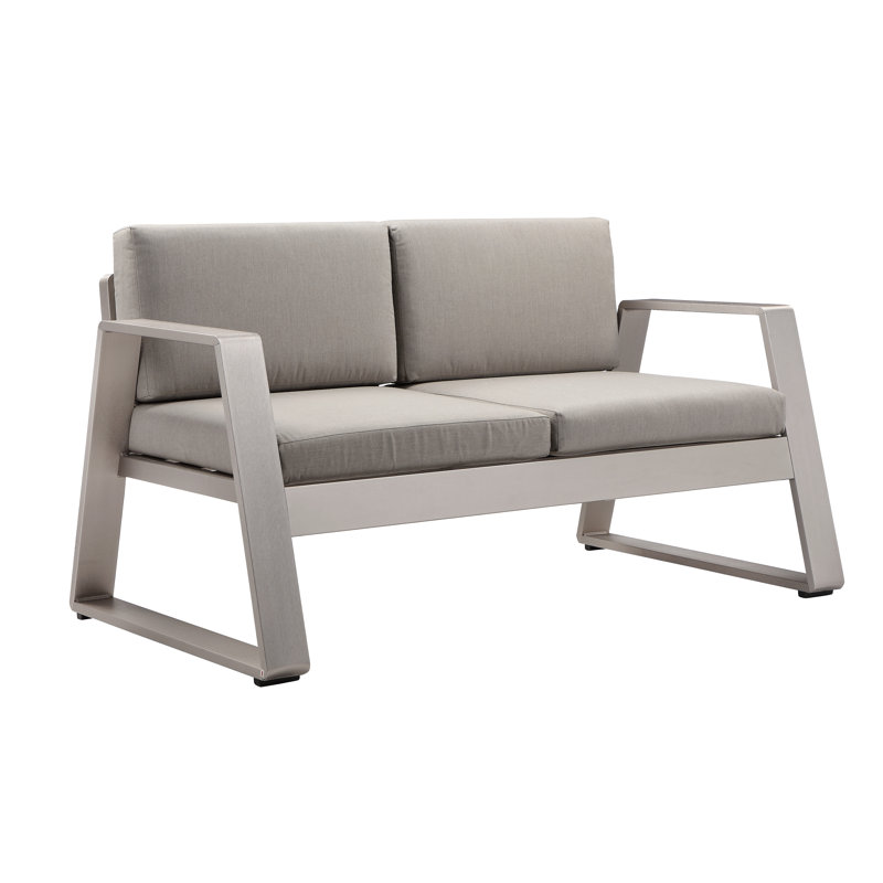 Harriet Aluminum Outdoor Loveseat with Cushions – Modern Patio Seating with Rust-Free Frame & Comfort Plush Cushions, Gray