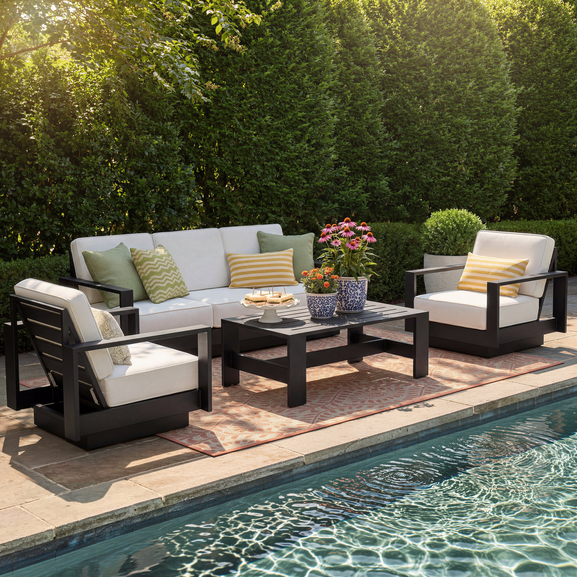 Sterling 4-Piece Outdoor Seating Group with Swivel Chairs and Sunbrella Cushions