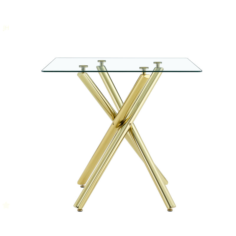 Modern Gold Bar Table With Tempered Glass Top, Sturdy Cross Metal Legs Pub Table For Home Bar, Kitchen Island, Living Room