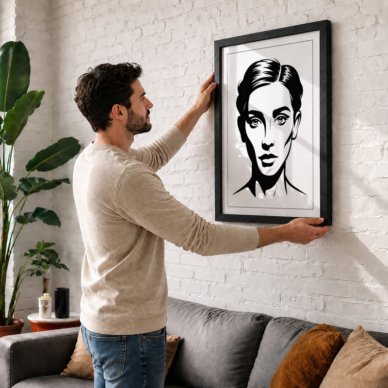 Sculpted Visage Graphic Art - Framed Print, Oak, A4 - 29.7 x 21.0 cm