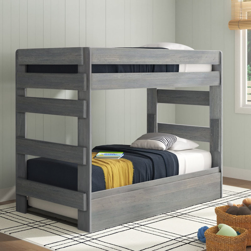Decimus Kids Twin Over Twin Bunk Bed with Trundle, Driftwood