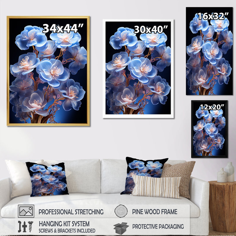 Minuit Indigo Pansy Wonders I, H 40 po x l 30 po x P 1,5 po, Cadre doré simple