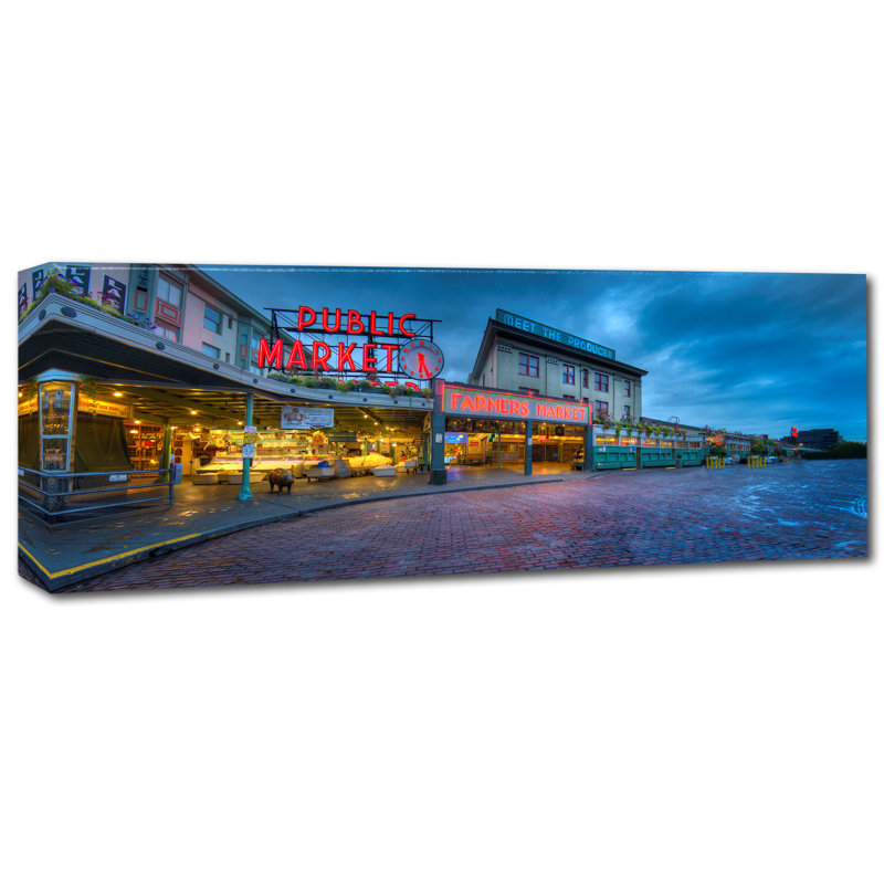 « pike place seattle », reproduction de photo sur toile tendue, H 6 po x l 19 po