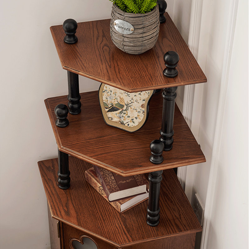 Nut-brown+Black Solid Wood Corner cabinet
