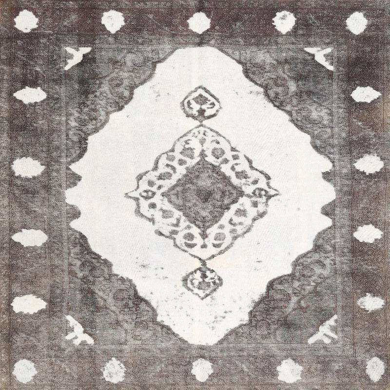 Tapis contemporain gris / blanc, Carré 8 pi