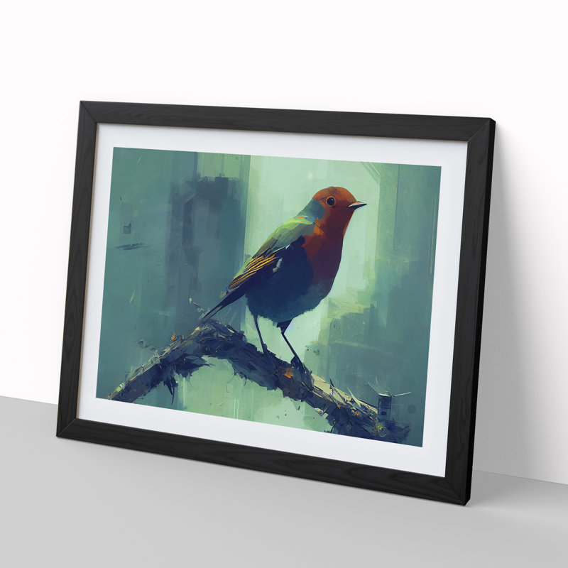 XH1022-7521X Robin Bird Vol.1 1 Piece Single Picture Frame Painting, 46cm H x 64cm W x 2cm D, Black