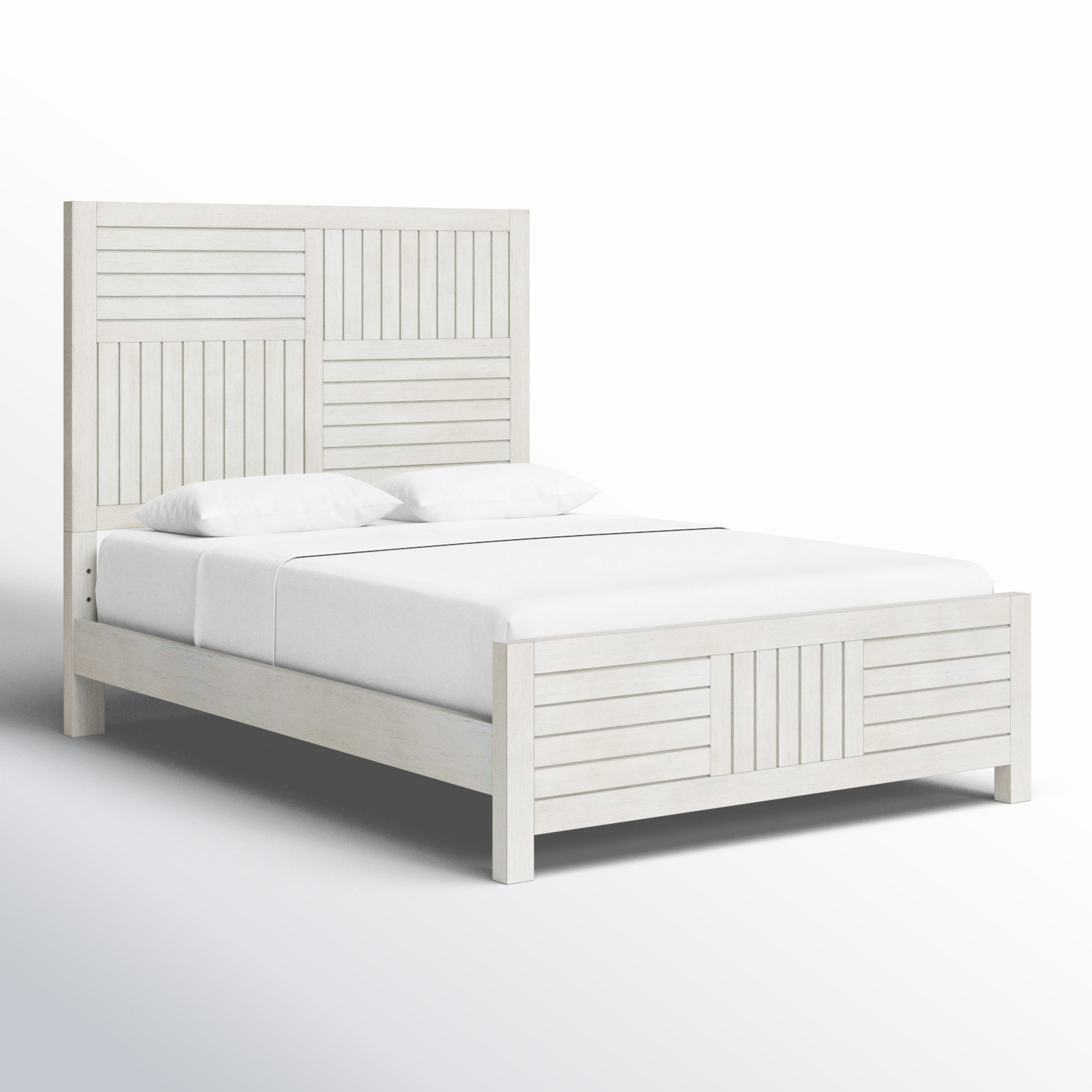 Tyson Full Solid Wood Panel Bed, Stone Path White, Full